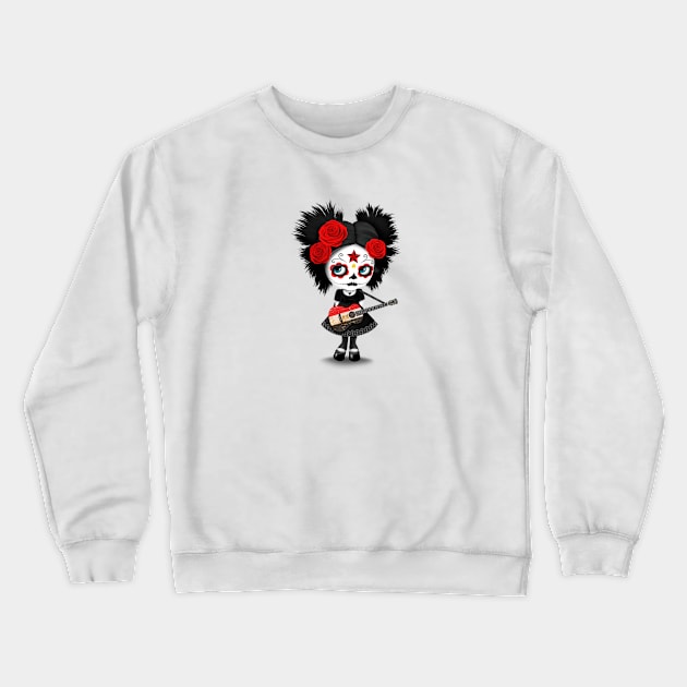 Sugar Skull Girl Playing Egyptian Flag Guitar Crewneck Sweatshirt by jeffbartels